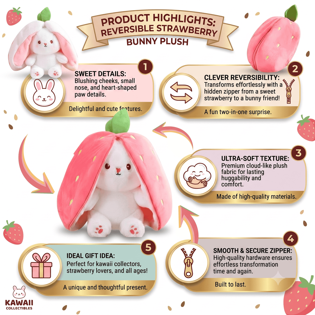 Reversible Strawberry & Carrot Bunny Plush
