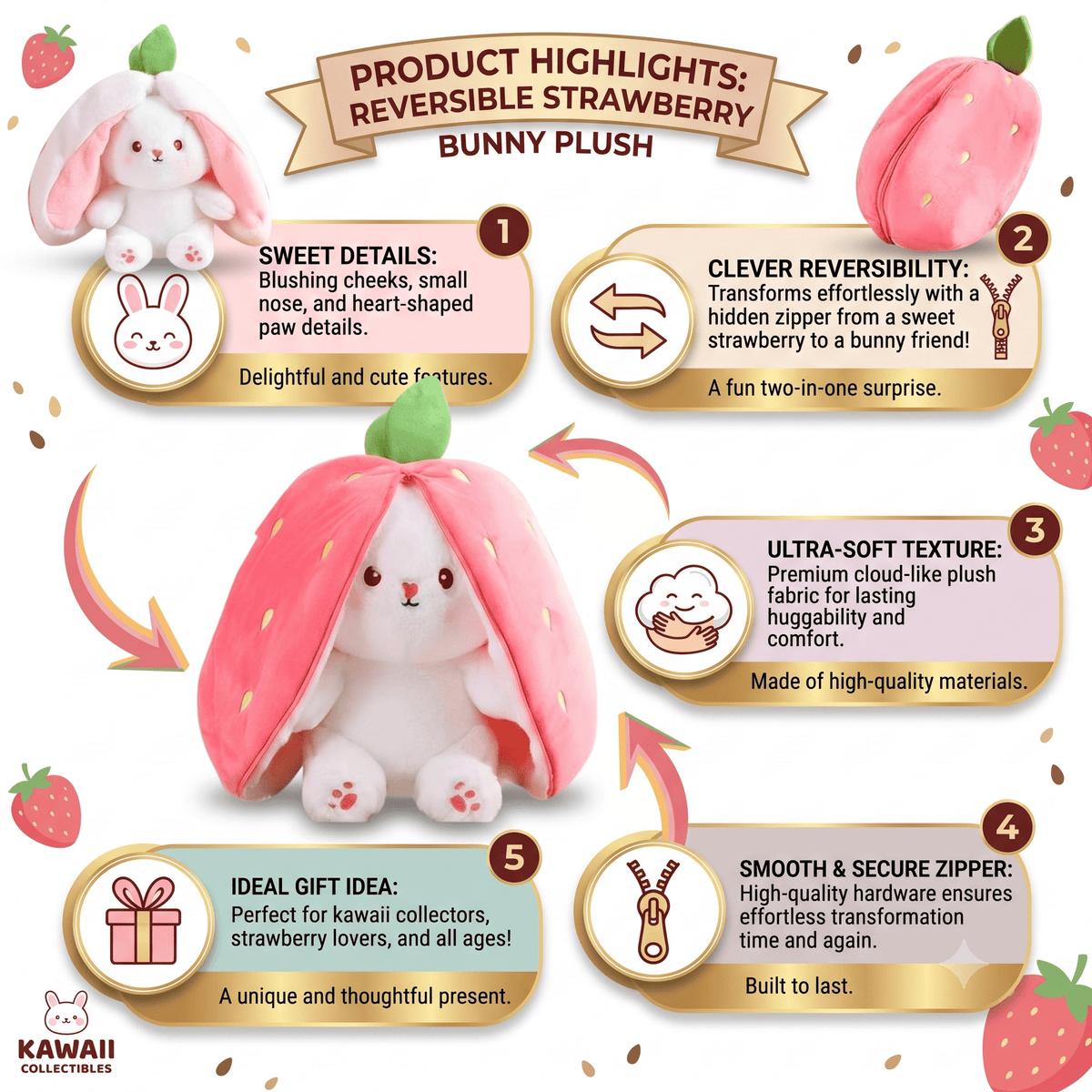 Reversible Strawberry & Carrot Bunny Plush